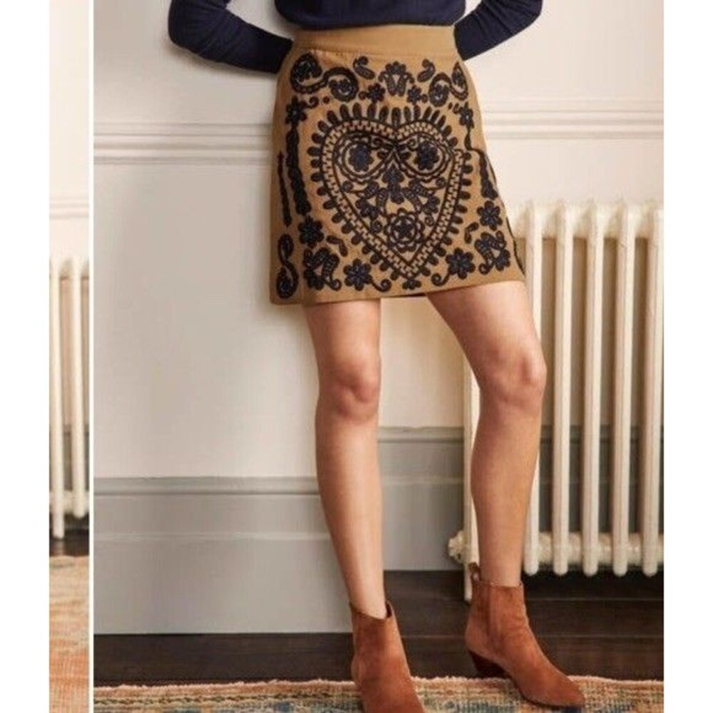 BODEN Women’s Size 10 Camel Brown Embroidered Mini Skirt NWT W/Pockets - Picture 2 of 15
